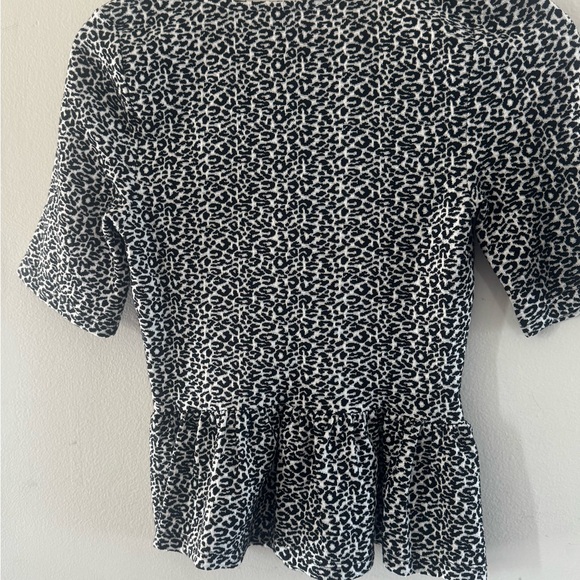 Anthropologie Maeve Leopard Print Scoop Neck Peplum Top Black White Size Small - Picture 7 of 9